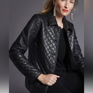Chico's Black Quilted Faux Leather Jacket, Chicos Sz 1 (= Sz 8-10)